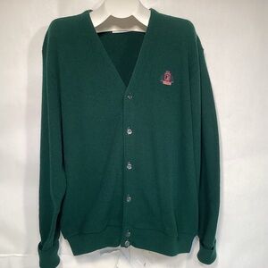 Izod Vintage Forest Green Men's Cardigan Sweater Size XL Made In USA